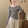 Blusa feminina doce e elegante de um ombro só, com visual de duas peças, nova versão coreana de outono, suéter de malha versátil slim