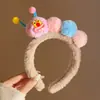 Faixa de cabeça de pelúcia fofa de desenho animado para lavar o rosto de mulheres, acessório de cabelo para outono e inverno, faixa de cabeça de coroa alta, antiderrapante, grampo de cabelo que não cai