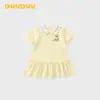 Vestido de Falda de Manga Corta de Algodón Puro para Bebé Duuduu 2026 Verano Delgado Estilo Preppy Infantil Cuello Polo Vestido para Niñas