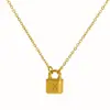 Collar con Candado de Acero de Titanio que No se Desvanece, Letra, para Mujer, Cadena de Clavícula de Lujo Ligero, Colgante de Moda Europea y Americana Tendencia, Joyería de Acero Inoxidable