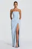 Vestido de Gala Strapless de Huesos de Pescado de Alta Calidad Más Vendido con Drapeado 3D Espalda con Cordones Abertura Alta