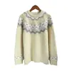 Suéter de punto jacquard con patrón de diamantes y cuello redondo para mujer, Nuevo top de punto casual holgado para Otoño/Invierno 2025