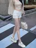 Shorts de Mezclilla Blancos de Cintura Baja Little Spice Girls para Mujer 2025 Nuevo Verano Elásticos Adelgazantes Versátiles Cadera Hot Pants