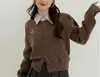 Cardigan de Punto Bordado Estilo Universitario con Retazos Nuevo Estilo Primavera y Otoño 2026 Top de Moda Estilo Occidental para Mujer Suéter de Punto Popular