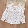 Camisa de Manga Larga para Niña Transfronteriza, Estilo Primavera y Otoño, Algodón Puro, Cuello, Ribete de Encaje, Top Estilo Coreano, Ropa Infantil de Comercio Exterior para Niñas, Clase A