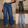 Calça Jeans Feminina Europeia e Americana Transfronteiriça Primavera 2025 Cintura Alta Modelagem Slim Wide-Leg Estilo Vintage Reta com Efeito Desgastado