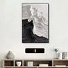 Pintura Decorativa Moderna Minimalista para Sala de Estar, Arte de Pared Oceánico Texturizado en Blanco y Negro, Arte Personalizado para Hotel, Mural para Vestíbulo