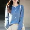 Cárdigan de punto cepillado, cuello redondo, sin costuras, para mujer, otoño/invierno, mezcla de lana y cachemira, suéter suave y cómodo, prenda de abrigo de manga larga