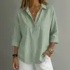 Moda Feminina Verão 2026 Estilo Europeu e Americano Transfronteiriço Casual Solta Cor Sólida Gola Lapela Camisa de Botão