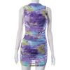 M23DS258 Europa e Estados Unidos roupas femininas transfronteiriças 2023 verão novo redondo sem mangas tie-dye malha vestido de menina quente atacado