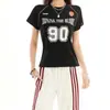 Jersey deportivo retro, tendencia de verano, nueva camiseta de manga corta raglán con cuello redondo para mujer, top ajustado de verano para chica popular