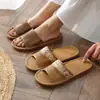 Sandalias de Hierba de Bambú Teng para Primavera y Verano para Mujeres Parejas Ocio Interior Suela Suave Antideslizantes Resistentes al Desgaste Suelo Sandalias de Casa