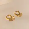 Pendientes de Disco Geométrico Simple de Acero de Titanio con Lentejuelas Doradas de 18K de Dongdaemun Jewelry, Corea del Sur