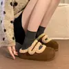 Zapatos Birkenstock de plataforma gruesa para aumentar la altura, de felpa, punta cerrada, para mujer, nuevo estilo 2026, otoño e invierno, pantuflas de algodón para la nieve, estilo perezoso, sin cordones