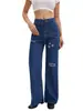 Jeans Rotos de Cintura Alta Estilo Europeo y Americano, Sueltos de Pierna Recta para Mujer, Transfronterizos, Claros y Relajados, para Viajar al Trabajo y Uso Casual, Efecto Adelgazante Temu