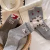 Meias de Lã Estilo Fair Isle Outono e Inverno, Meias Grossas de Cano Médio Boneco de Neve com Fio Pontilhado Estilo Japonês, Meias Largas Quentes e Grossas