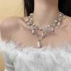 Lujo Ligero Socialité Elegante Retro Estilo Corte Cadena de Clavícula Collar Completo de Diamantes Perlas para Mujer Alta Sensación Gargantilla Elegante