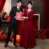 Vestido de Noche con Solapa Roja para Mujer, Vestido de Brindis Nupcial Ajustado de Manga Larga, Fiesta de Compromiso, Vestido de Regreso a Casa para Bodas para Mujer