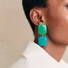 Brincos Estilo Europeu e Americano, Brincos Quadrados de Resina em Cor Degradê, Brincos Populares da Moda Estilo Férias, Brincos Retrô de Alta Qualidade