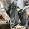 Jeans holgados de pierna recta vintage para hombre para adolescentes, pantalones de estilo callejero americano con marca de moda y diseño de estrella de cinco puntas genial