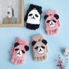 Guantes Cálidos de Invierno Yifan Terciopelo Imitación de Visón Engrosados para Niños de Medio Dedo con Tapa para Escribir Dibujo Animado Lindo Panda Pequeño