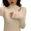 Camiseta Interior de Cuello Alto con Hilo para Mujer en Otoño e Invierno, Ropa Interior de Moda, Corte Ajustado, Top Discreto, Camiseta de Manga Larga que Expone la Clavícula