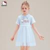 Vestido de Verão para Meninas 2025 Novo Roupas Infantis Médias e Grandes Desenho Animado Hello Kitty Gola Manga Curta Saia de Tela