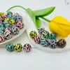 16mm Acrílico Cor Sólida Leopardo Furo Reto Contas Redondas Contas Soltas Caneta de Contas DIY Corrente para Celular Corrente para Bolsa Acessórios de Joias