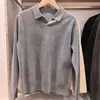 Camisa Polo de Malha com Zíper Parcial e Costura Canelada / Camiseta Masculina de Manga Longa Nova Coleção Primavera/Outono 2026 Solta Manga Longa 487157