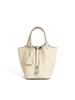 Bolso de Mano Versátil para Mujer Tc con Hebilla Plateada Engrosada, Piel de Vaca de Primera Capa, Bolso Tipo Cesta Cubo de Cuero con Textura de Guijarros