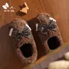Pantuflas de Algodón con Lazo para Mujer 2026 Nuevo Estilo para Damas de Interior Suela Gruesa Antideslizante Felpa Cálida Zapatos de Algodón para Uso en Exteriores