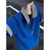 Camisa polo masculina de manga curta com padrão de escamas de dragão estilo americano e xadrez pied-de-poule, camiseta fina e respirável de verão com color block e toque de alta qualidade