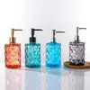 Fornecedor da Fabricante Garrafa de Álcool em Gel 420ml, Garrafa de Vidro Transparente Colorida com Padrão Vertical Quadrado, Garrafa de Vidro para Álcool em Gel