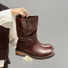 Colección Europea 26 Otoño/Invierno Nuevas Botas Cortas Estilo Martin para Mujer, Punta Redonda, Nicho, Suela Gruesa, Efecto Desgastado, Botines Chelsea de Piel Genuina Estilo Coreano