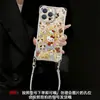 Adecuado para funda de teléfono Apple 17 Pro Max, iPhone 15 con cordón en las cuatro esquinas, 16 diseño de gato chapado en oro, 14 silicona anticaídas