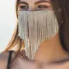 Máscara facial com franja de diamantes para mulheres, máscara facial longa com franja brilhante, máscara decorada com strass para apresentações em palco, festas e sessões de fotos
