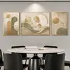 Pintura decorativa color champán dorado apagado, arte de pared moderno de lujo ligero con paisaje y plantas para sala de estar, aleación de aluminio con película de cristal, directo de fábrica