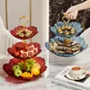 Bandeja de Doces e Frutas Secas para Sala de Estar, Uso Doméstico, Prato de Frutas Multicamadas de Luxo Leve, Bandeja de Frutas para Mesa de Centro, Petiscos para Recepção, Peça de Exposição de Sobremesas