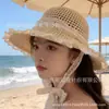 Nuevo Estilo 2025 Sombrero de Pescador Tejido para Mujer, Estilo Pastoral de Verano, Protección Solar, Sombrero de Paja Dulce, Sombrero de Sol Calado Floral Estilo Coreano