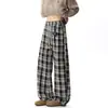 Estilo perezoso diseño de colgante a cuadros versátil holgado pierna ancha casual caída pantalones rectos holgados para hombre modernos pantalones largos