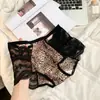 Pantis de Encaje Estilo Francés de Cintura Alta para Mujer, Estampado de Leopardo, Tirantes Finos, Puro Deseo, Calzones Sexy Huecos de Seda de Hielo, 100% Algodón, Refuerzo Extendido