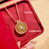 Nuevo Colgante de Rosetón de Diamante Amarillo con Rodaja de Limón Estilo Chino Collar de Brújula de Ocho Tesoros Giratoria de Oro Cepillado con Diamante Rosa para Mujer