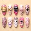 Puntas de uñas vestibles transfronterizas, forma de almendra, con diseños de animales de dibujos animados y perlas, arte de uñas en relieve 3D, puntas de uñas