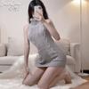 Fantasia japonesa estilo suéter de malha com gola alta, lingerie sexy sem costas, outono e inverno, pijama tentação com cadarço, paixão para cama