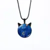 Colar de Pedra Preciosa Face de Gato Preto Time para Celular Acessórios Versáteis Femininos Pingente de Orelha de Gato Fofo Corrente de Suéter Retrô Joias Venda por Atacado