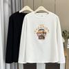 Camiseta feminina plus size outono e inverno nova 200kg gordura irmã idade-redução estampada forrada de lã manga comprida camisa de fundo 5698