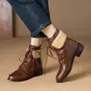 Novas Botas Femininas Estilo Europeu e Americano Outono e Inverno com Cano Dobrável, Botas Curtas com Cadarço, Salto Quadrado, Botas de Salto Médio, Tamanhos 40-47, Tamanho Grande, Exportação