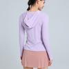 Roupas de Fitness Mulheres de manga comprida Correndo de secagem rápida Jaqueta com capuz Esportes respiráveis finos Top High Elastic Yoga Clothing para o verão