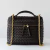 Mini Bolso Caja Tejido a Mano, Bolso de Alta Gama para Teléfono Móvil, Bolso Cuadrado Pequeño Versátil con Cadena, Bolso Cruzado de Hombro de Piel Genuina para Mujer