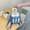 Mochila tipo parche de oso girly estilo coreano con costuras de lunares y cuadros, mochila pequeña con solapa ligera y portátil para mujer